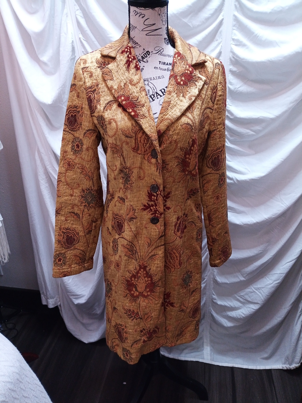 CAbi Golden Floral Blazer Coat with Rust Accents